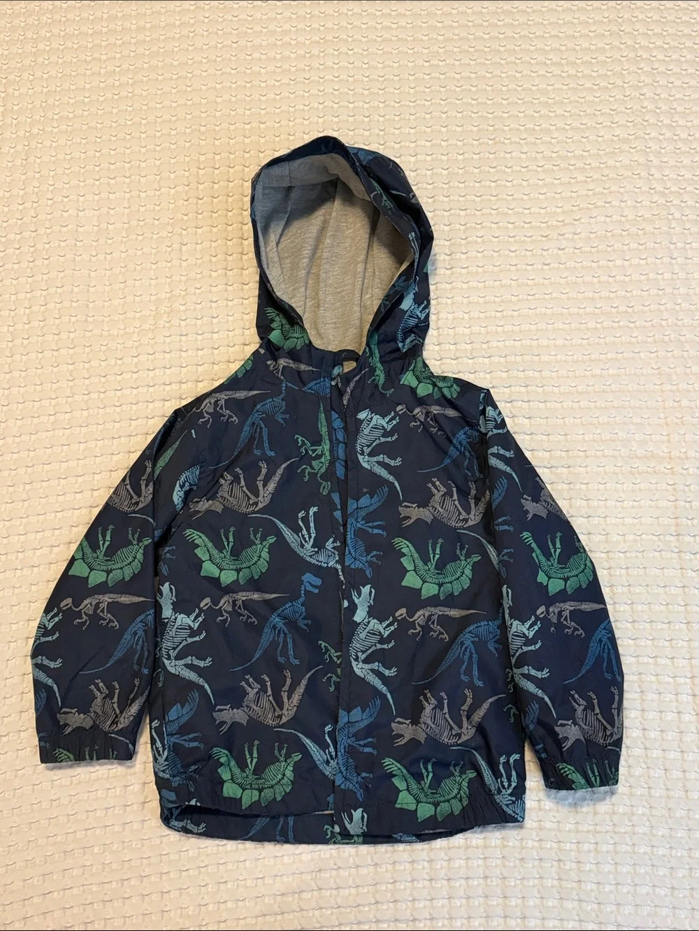 GAP Navy Hooded Kids Raincoat with Blue & Green Dinosaurs